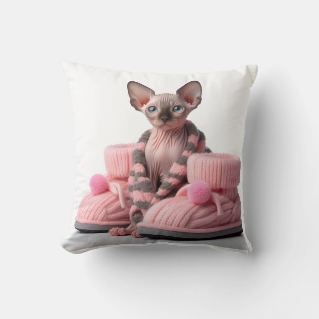 sphinx kitten with socks throw pillow (Front)