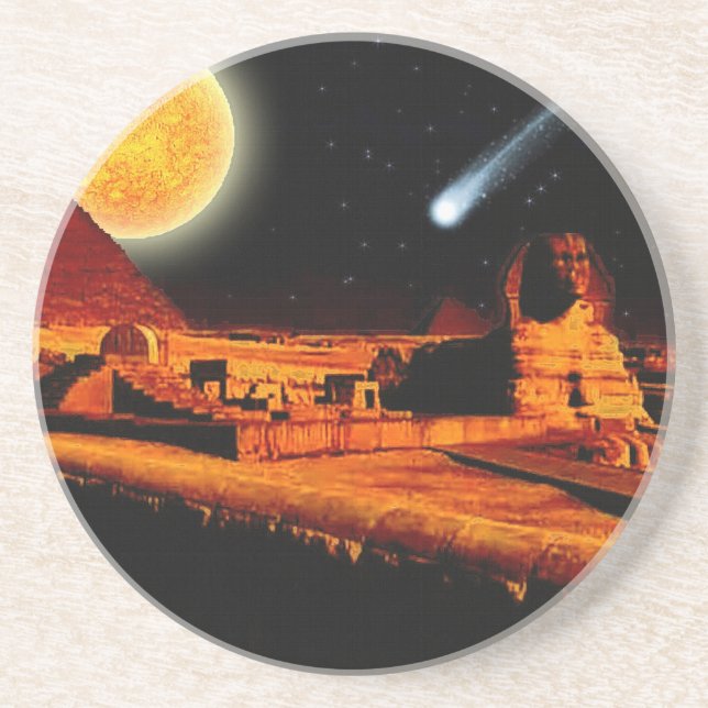 Sphinx & Moon over Egyptian Giza Pyramids Art Gift Coaster (Front)