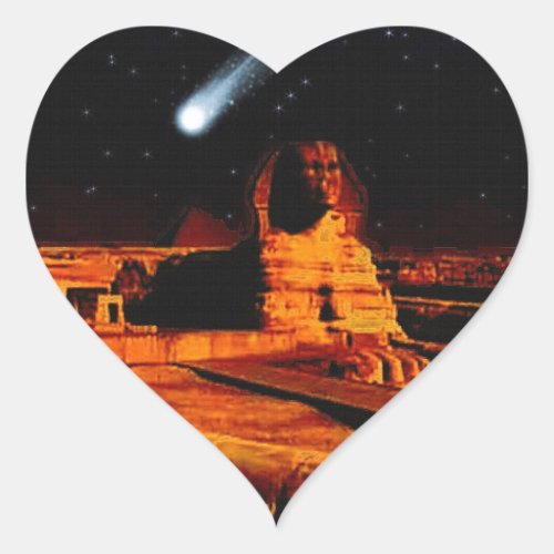 Sphinx  Moon over Egyptian Giza Pyramids Art Gift Heart Sticker