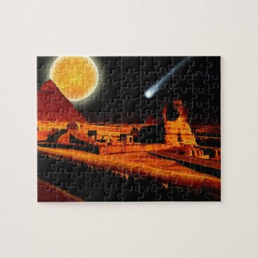 Sphinx & Moon over Egyptian Giza Pyramids Art Gift Jigsaw Puzzle