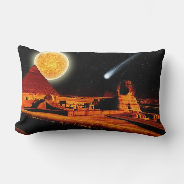 Sphinx & Moon over Egyptian Giza Pyramids Art Gift Lumbar Pillow (Front)