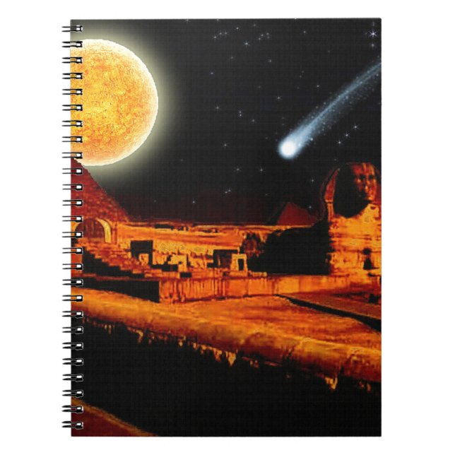 Sphinx & Moon over Egyptian Giza Pyramids Art Gift Notebook (Front)