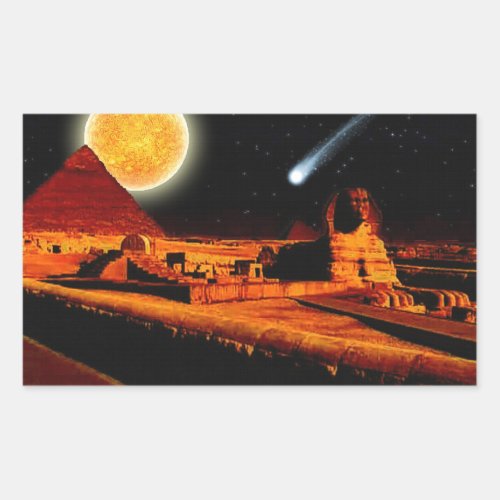 Sphinx  Moon over Egyptian Giza Pyramids Art Gift Rectangular Sticker