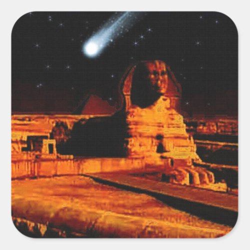 Sphinx  Moon over Egyptian Giza Pyramids Art Gift Square Sticker
