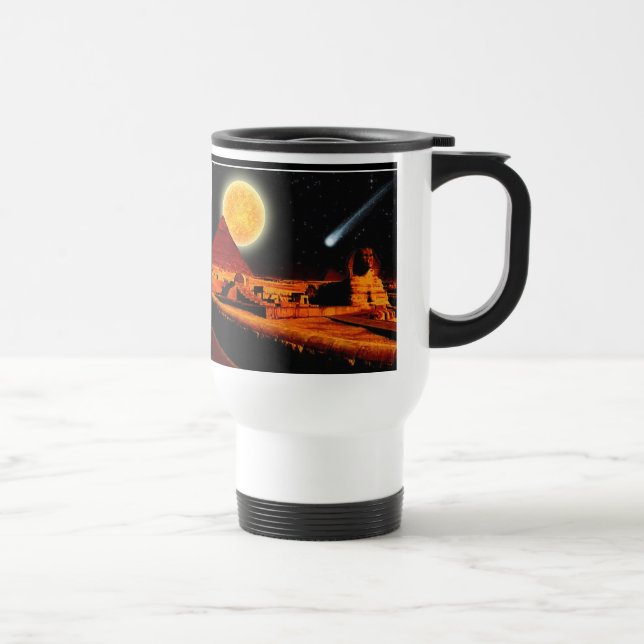 Sphinx & Moon over Egyptian Giza Pyramids Art Mug (Right)