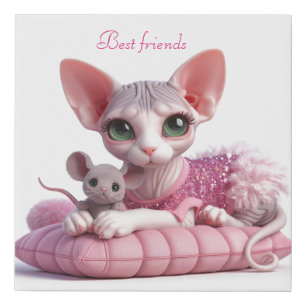 Sphynx Best Freinds Faux Wrapped Canvas Print
