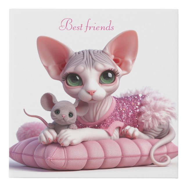 Sphynx Best Freinds Faux Wrapped Canvas Print (Front)