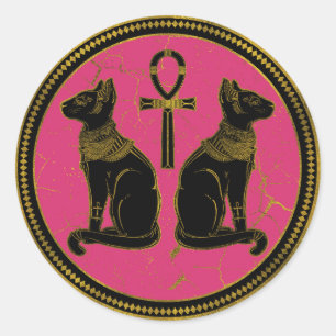 Sphynx Black & Gold Egyptian cat on fuchsia Classic Round Sticker