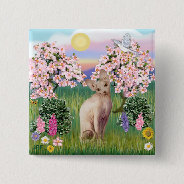 Sphynx Cat 1- Blossoms Button (Front)