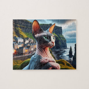 Sphynx Cat Art Cliffs of Moher Ireland Beautiful Jigsaw Puzzle