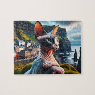 Sphynx Cat Art Cliffs of Moher Ireland Beautiful Jigsaw Puzzle