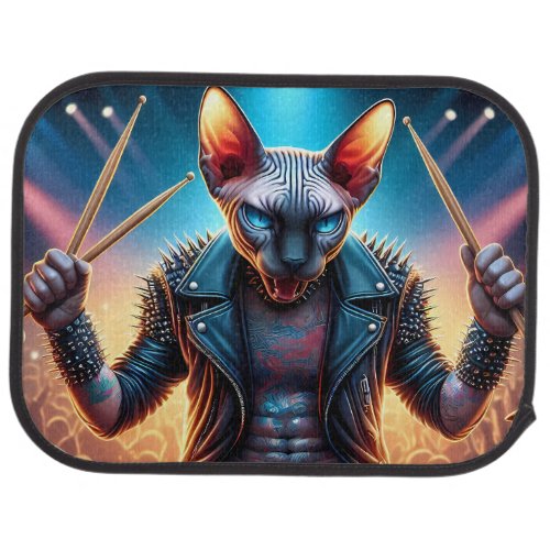 Sphynx Cat Art Rock Drummer Heavy Metal Musician Car Floor Mat