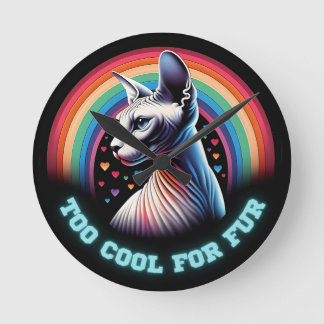 Sphynx Cat Art 'Too Cool' Round Clock