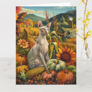 Sphynx Cat Autumn Harvest Thanksgiving Card