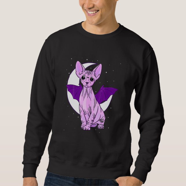 Sphynx Cat Bat Cute Pastel Goth Creepy Gothic Witc Sweatshirt (Front)
