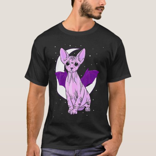 Sphynx Cat Bat Cute Pastel Goth Creepy Gothic Witc T_Shirt