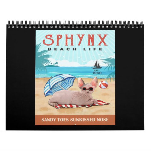 Sphynx Cat Beach Life Sandy Toes Sunkissed Nose Calendar
