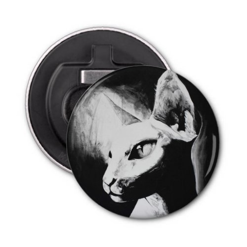 Sphynx Cat Black White Contrast Kitty Portrait Art Bottle Opener