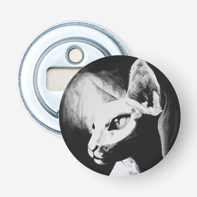 Sphynx Cat Black White Contrast Kitty Portrait Art Bottle Opener (Front)