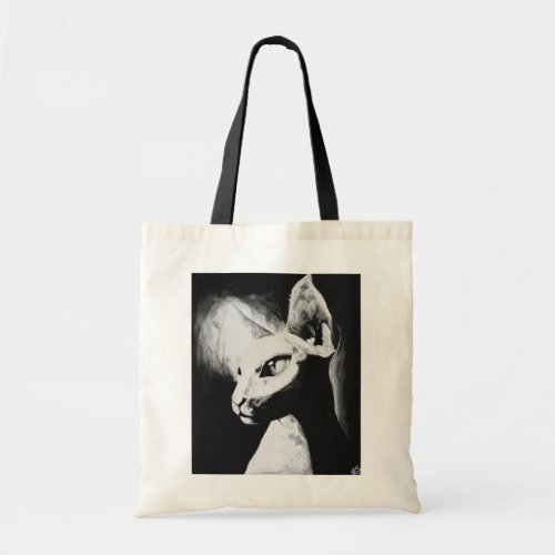 Sphynx Cat Black White Contrast Kitty Portrait Art Tote Bag