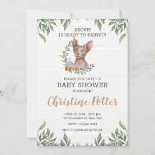 Sphynx Cat Boy Boho Greenery Baby Shower Invitation