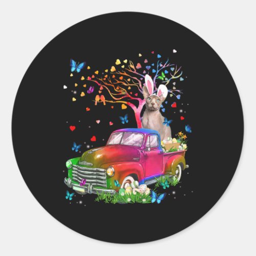 Sphynx Cat Bunny Truck Hunting Eggs Tree Easter Da Classic Round Sticker