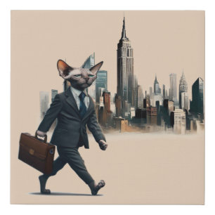 Sphynx Cat Business Man in New York City Faux Canvas Print