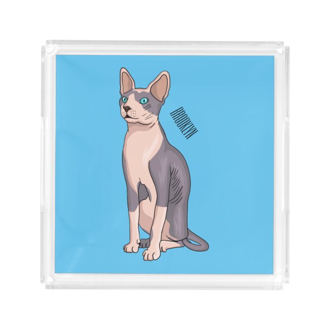 Sphynx cat cartoon illustration acrylic tray (Front)