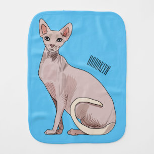Sphynx cat cartoon illustration  baby burp cloth