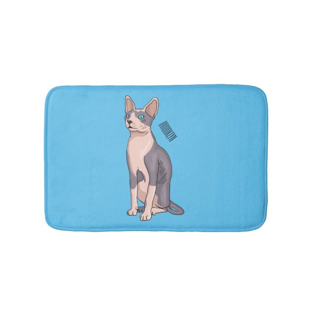 Sphynx cat cartoon illustration bath mat (Front)