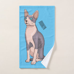 Sphynx cat cartoon illustration bath towel set