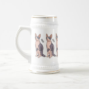 Sphynx cat cartoon illustration  beer stein