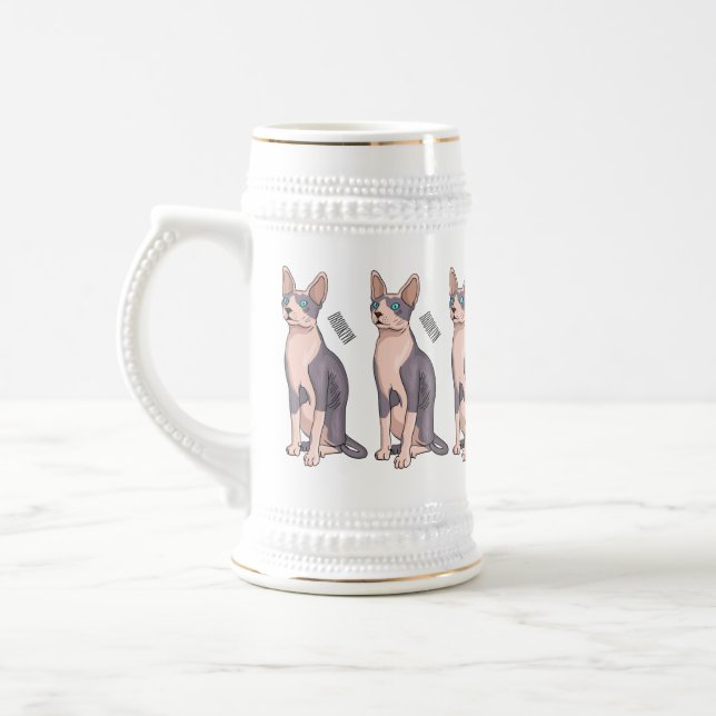 Sphynx cat cartoon illustration  beer stein (Left)