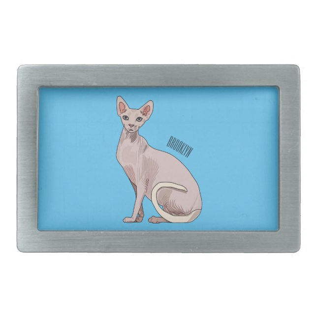 Sphynx cat cartoon illustration  belt buckle (Front)