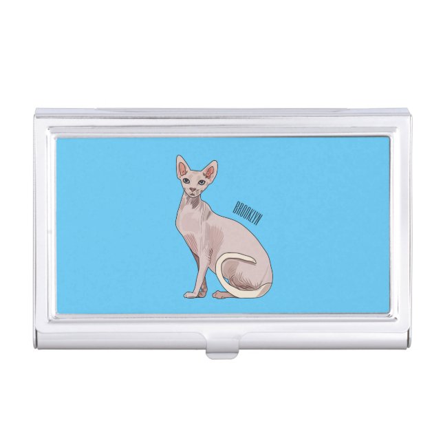 Sphynx cat cartoon illustration  business card case (Front)
