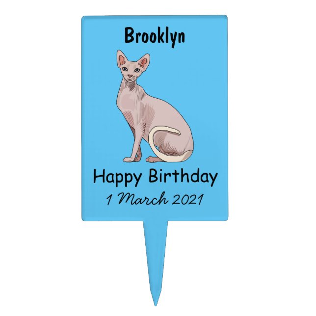 Sphynx cat cartoon illustration cake topper (Front)