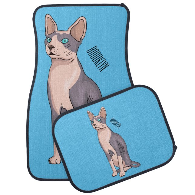 Sphynx cat cartoon illustration car floor mat (Set)