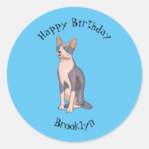 Sphynx cat cartoon illustration classic round sticker
