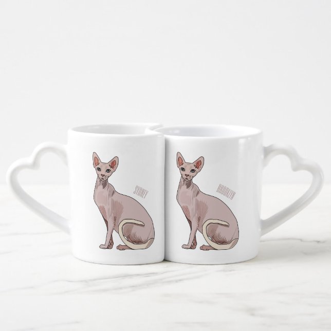 Sphynx cat cartoon illustration  coffee mug set (Back Nesting)