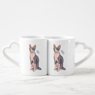 Sphynx cat cartoon illustration coffee mug set