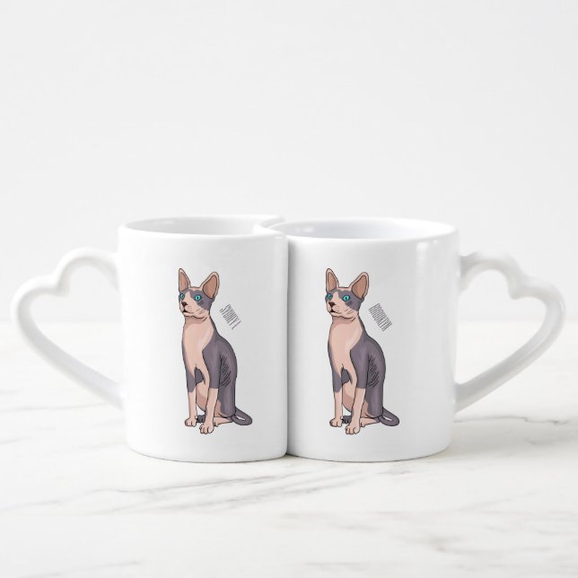 Sphynx cat cartoon illustration coffee mug set (Back Nesting)