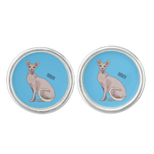 Sphynx cat cartoon illustration  cufflinks