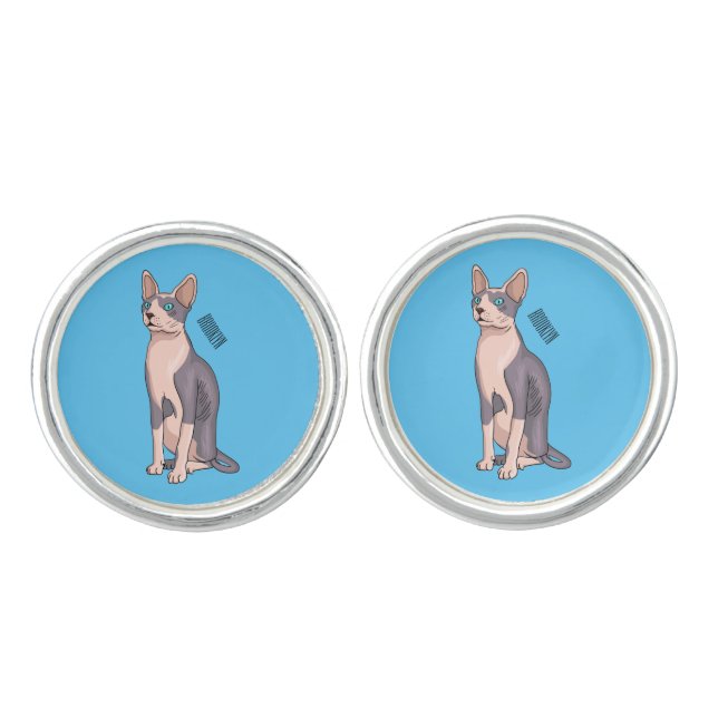 Sphynx cat cartoon illustration cufflinks (Front)