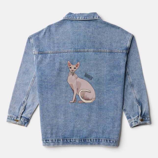 Sphynx cat cartoon illustration  denim jacket (Back)