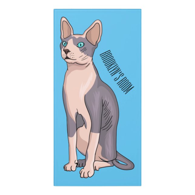 Sphynx cat cartoon illustration door sign (Classic Front Vert)