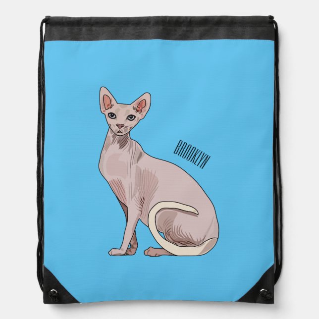 Sphynx cat cartoon illustration  drawstring bag (Front)