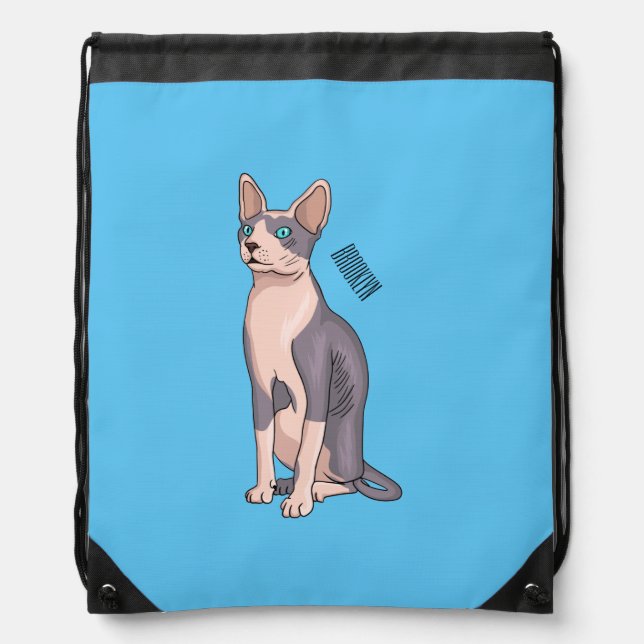 Sphynx cat cartoon illustration drawstring bag (Front)