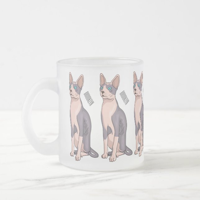 Sphynx cat cartoon illustration frosted glass coffee mug (Left)