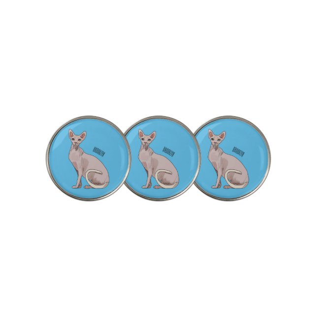 Sphynx cat cartoon illustration  golf ball marker (3 Up)
