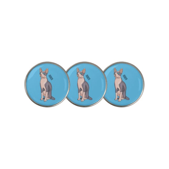 Sphynx cat cartoon illustration golf ball marker (3 Up)